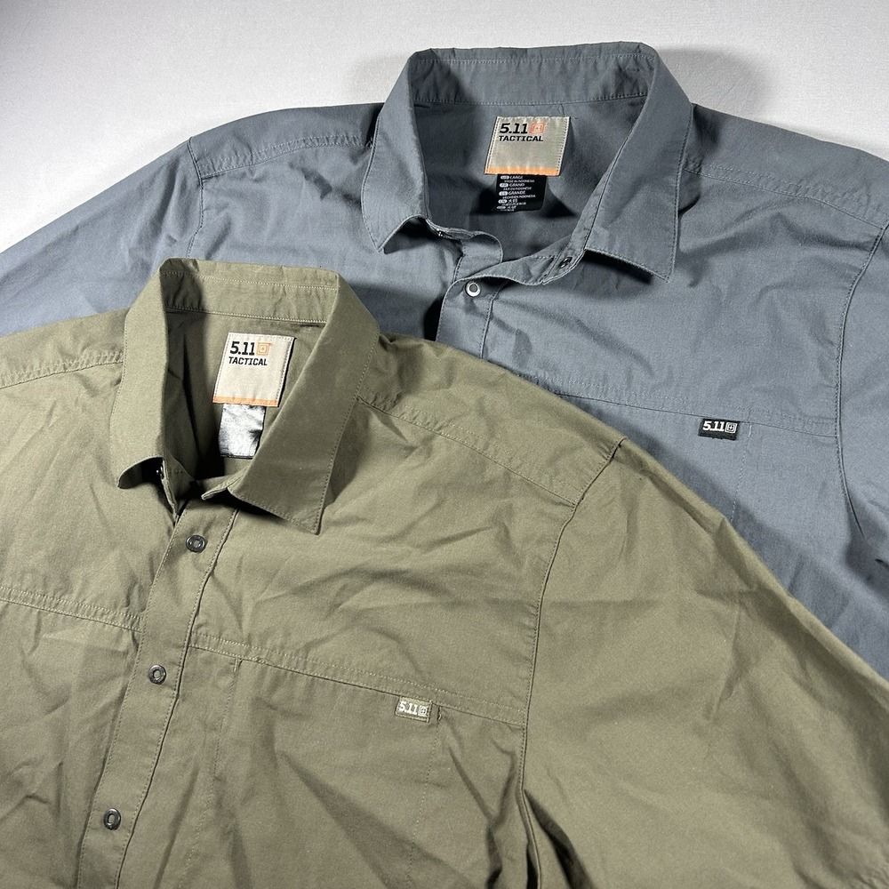 5.11 Tactical Ellis Snap Button Shirts Mens Large Lot of 2 Gray Olive Green